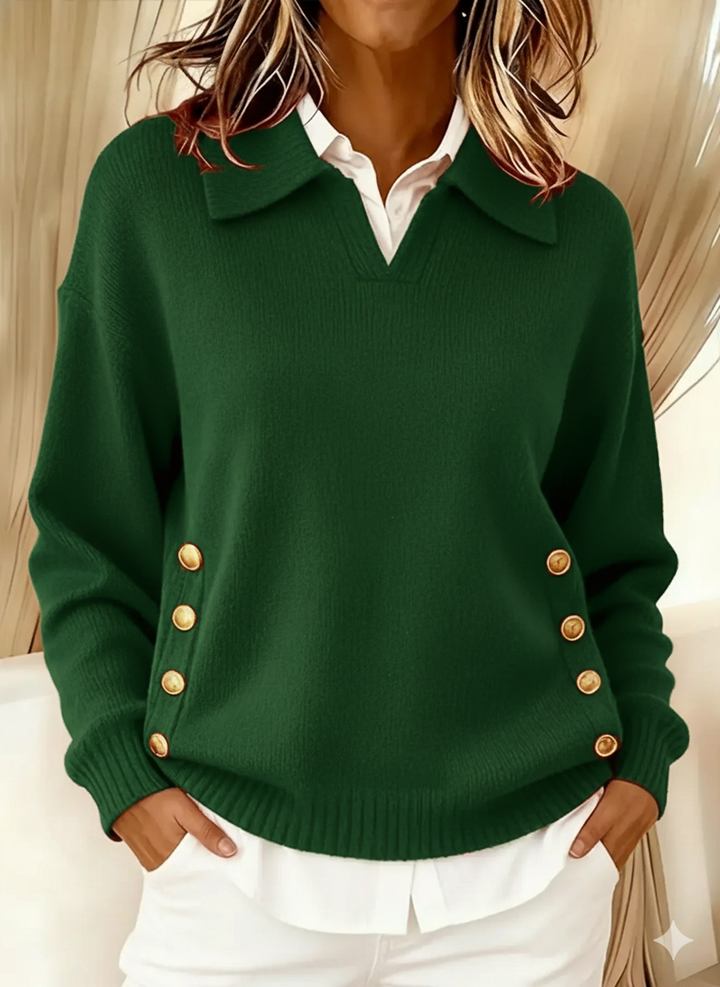VALENTINA™ - POLO COLLAR V-NECK SWEATER