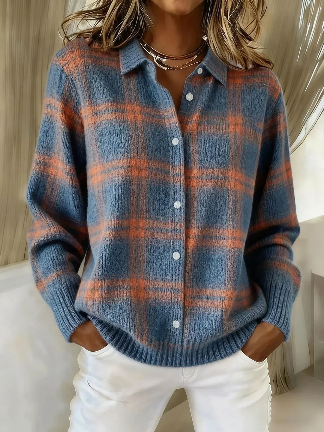 CATERINA™ - ELEGANT PLAID KNIT CARDIGAN