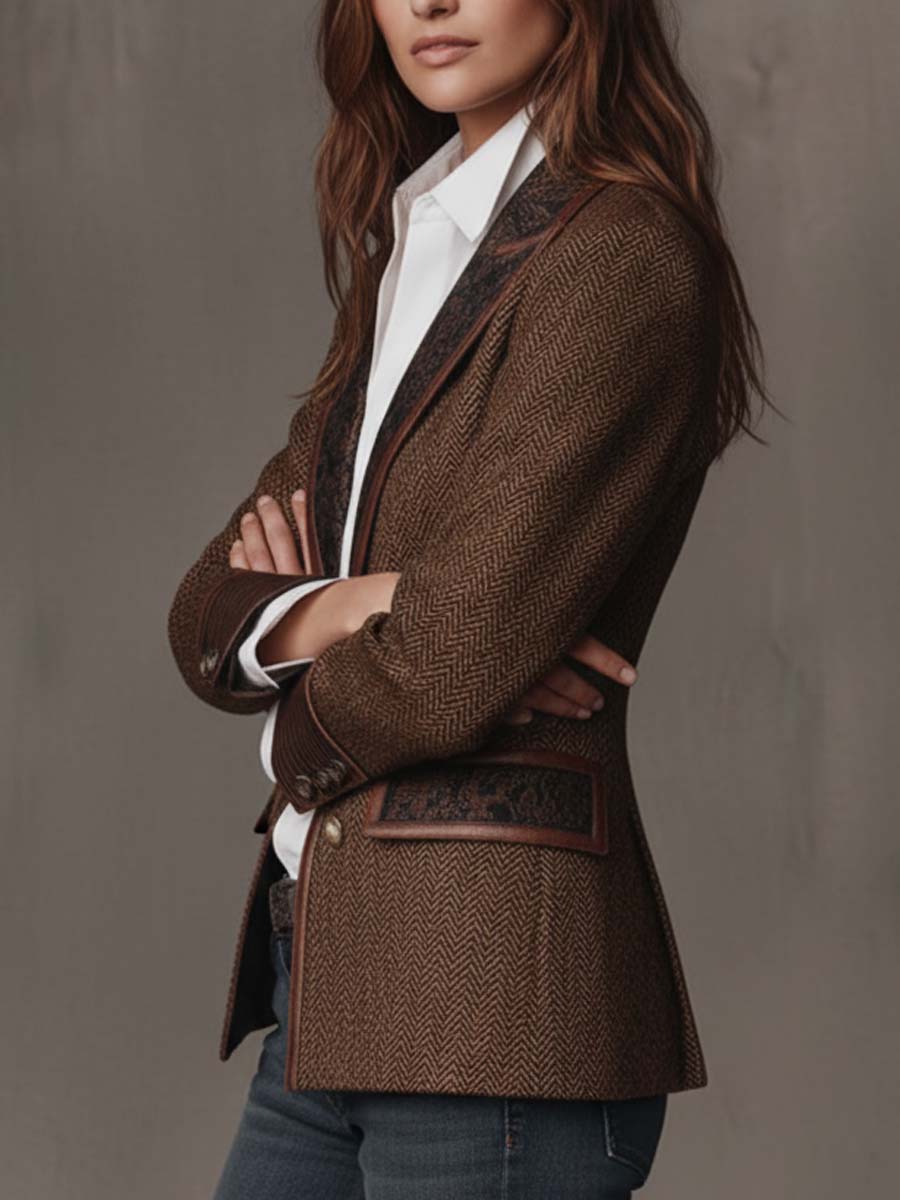 GISELDA™ - ELEGANT CHEVRON PRINT BLAZER
