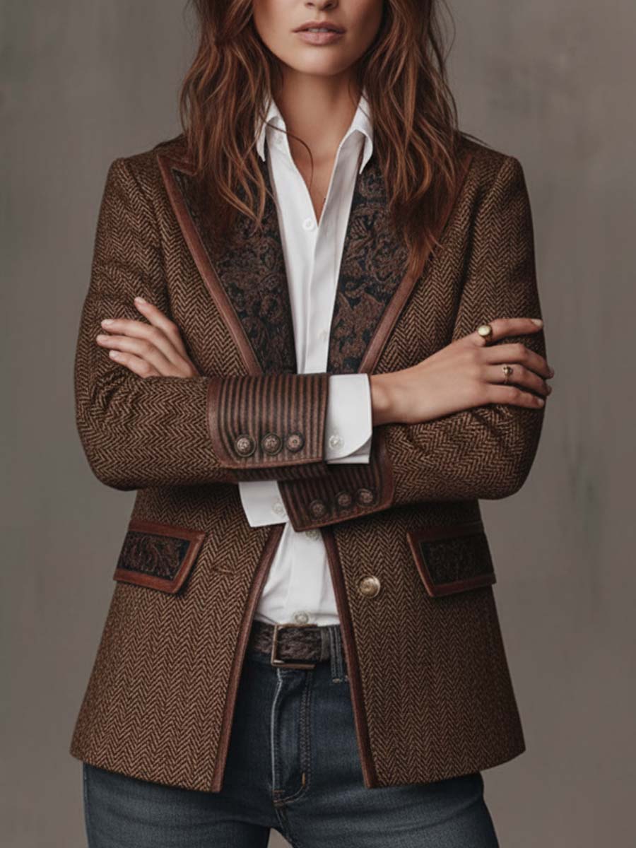 GISELDA™ - ELEGANT CHEVRON PRINT BLAZER