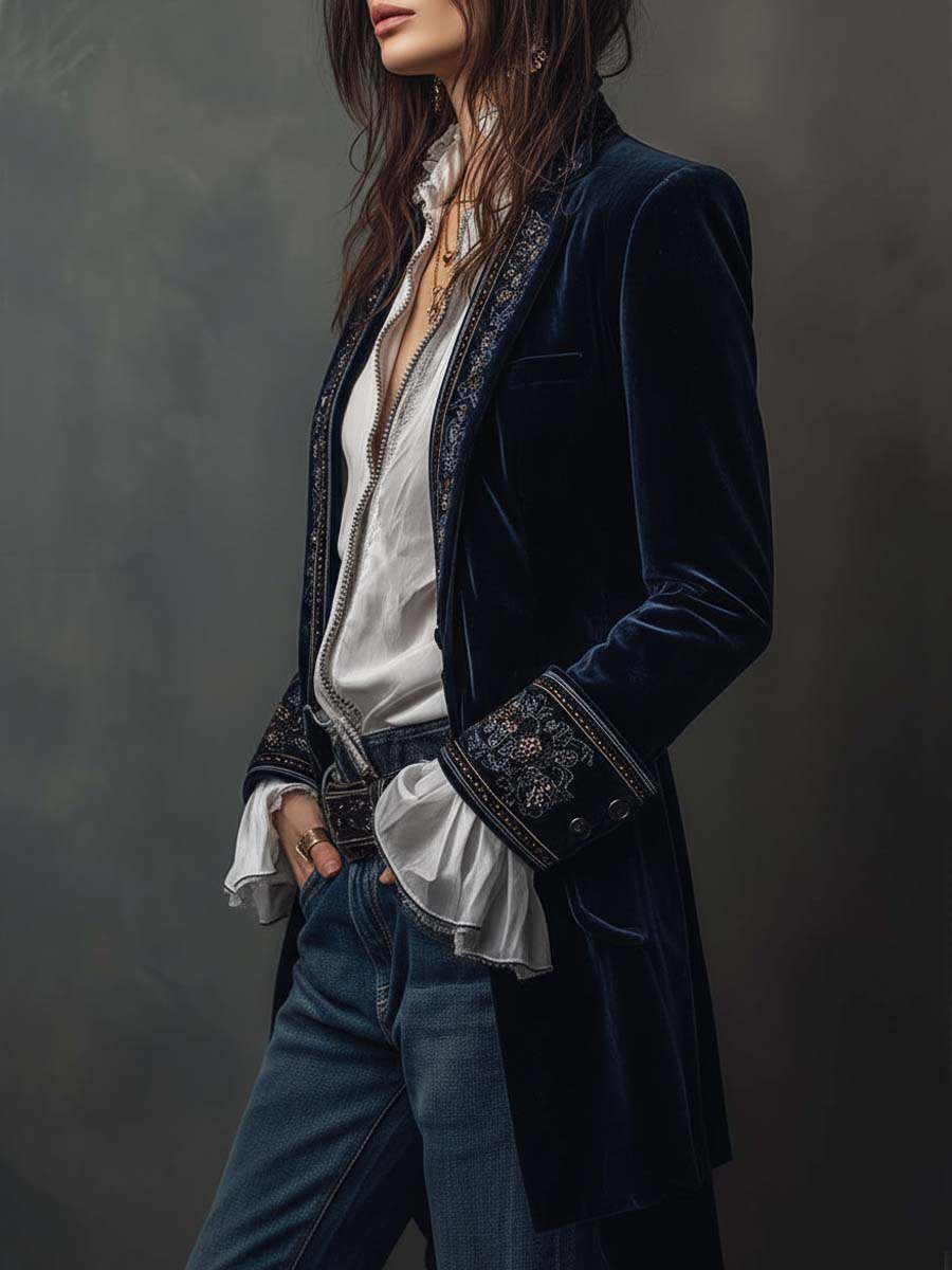 CHIARA™ - ELEGANT EMBROIDERED LONG BLAZER