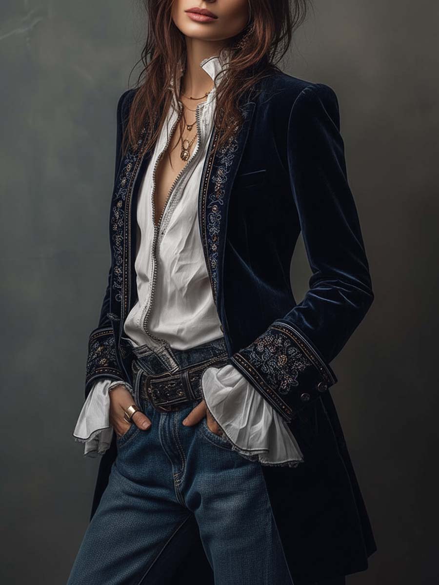 CHIARA™ - ELEGANT EMBROIDERED LONG BLAZER