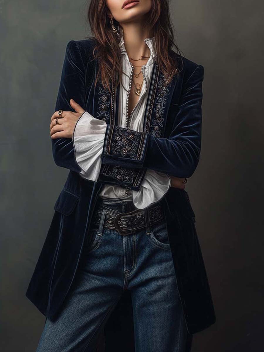 CHIARA™ - ELEGANT EMBROIDERED LONG BLAZER