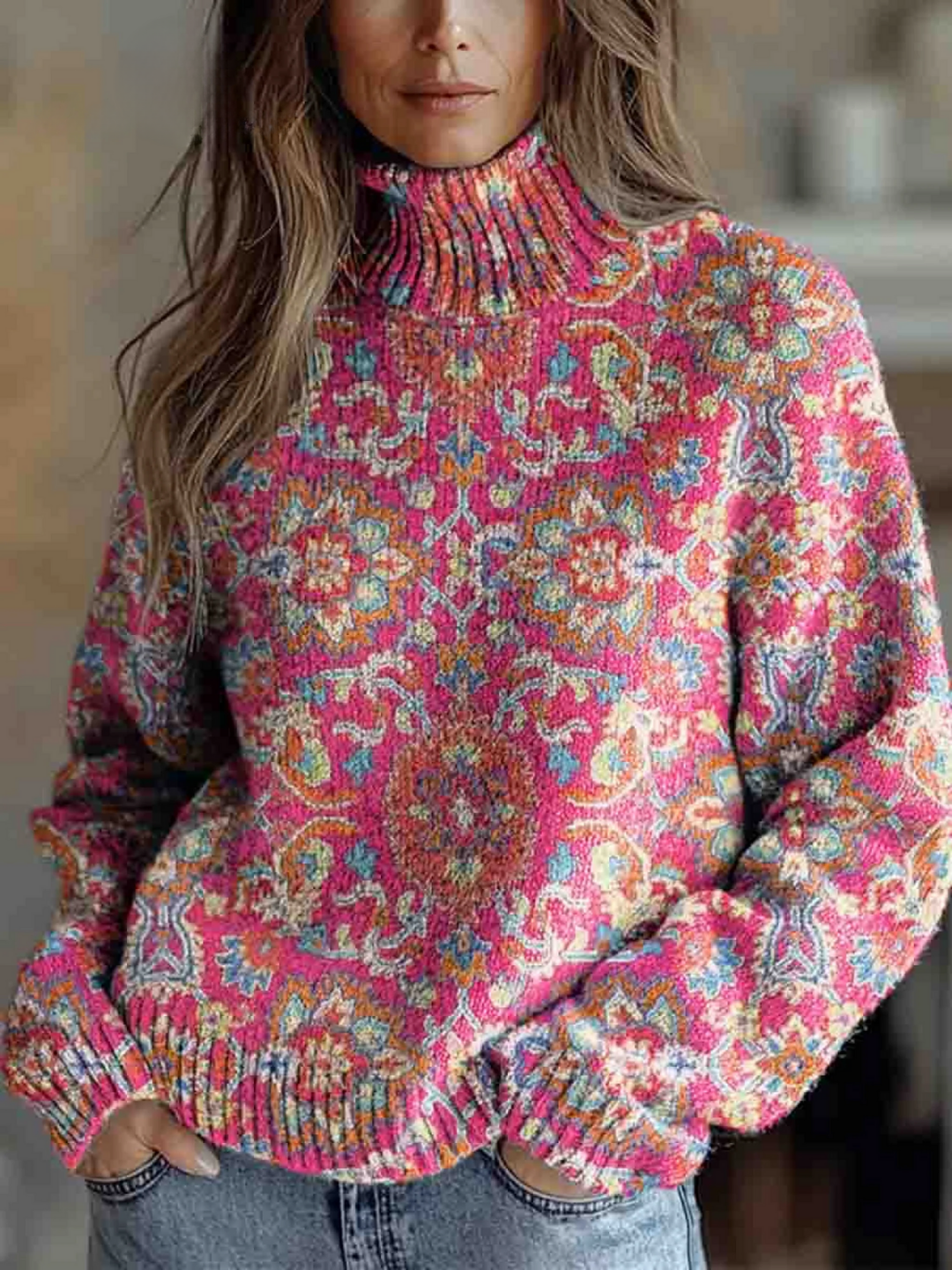 ISLA™ - ELEGANT FLORAL TURTLENECK SWEATER