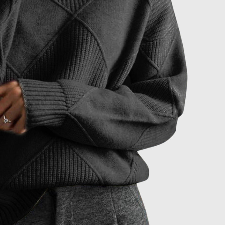 ANGELA™ - ELEGANT TEXTURED PATCHWORK TURTLENECK