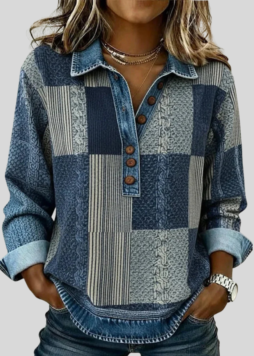 CHLOE™ - ELEGANT PATCHWORK DENIM BLOUSE
