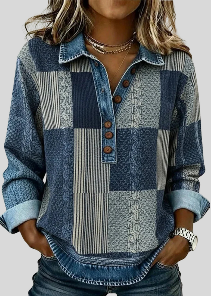 CHLOE™ - ELEGANT PATCHWORK DENIM BLOUSE