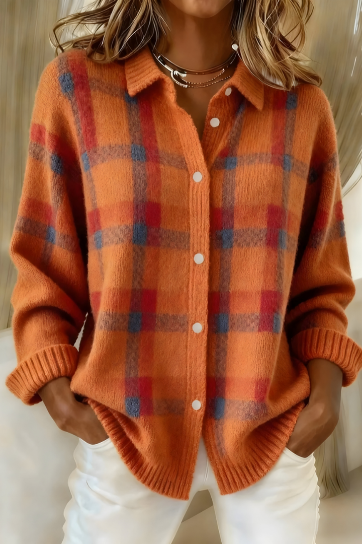 CATERINA™ - ELEGANT PLAID KNIT CARDIGAN