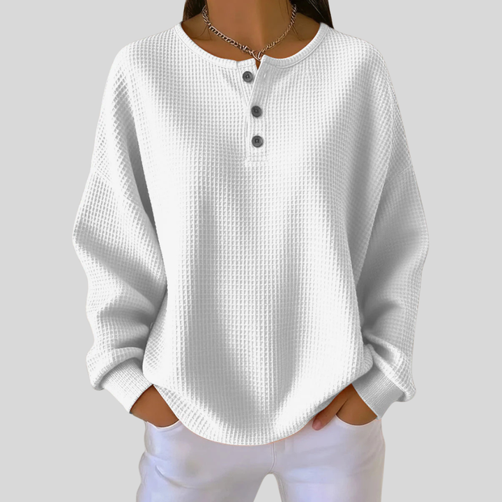 JUNE™ - ELEGANT WAFFLE-KNIT HENLEY SWEATSHIRT