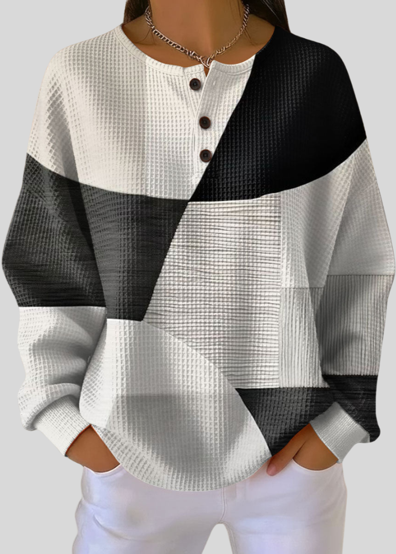 MIA™ - ELEGANT WAFFLE-KNIT HENLEY SWEATSHIRT