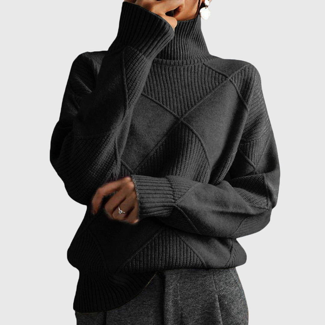 ANGELA™ - ELEGANT TEXTURED PATCHWORK TURTLENECK