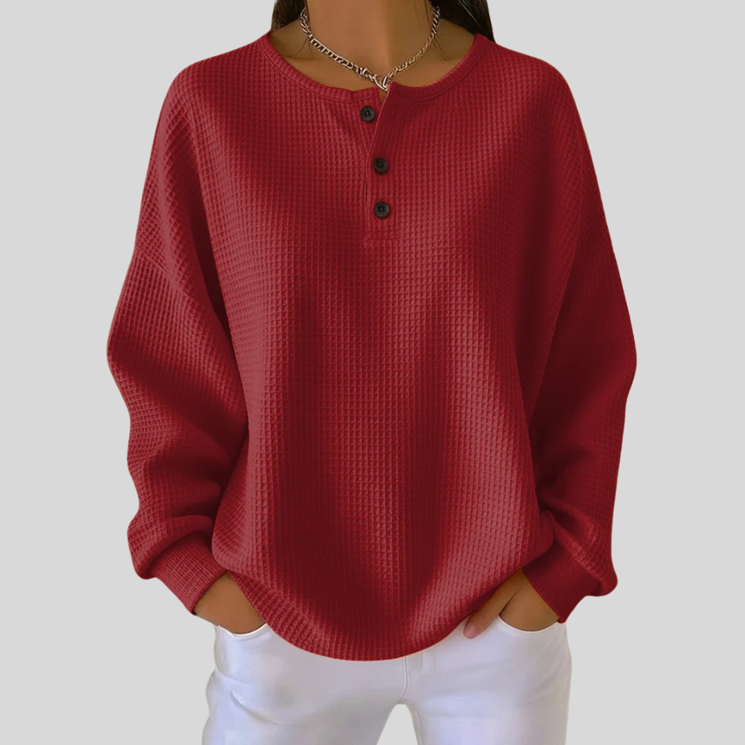 JUNE™ - ELEGANT WAFFLE-KNIT HENLEY SWEATSHIRT
