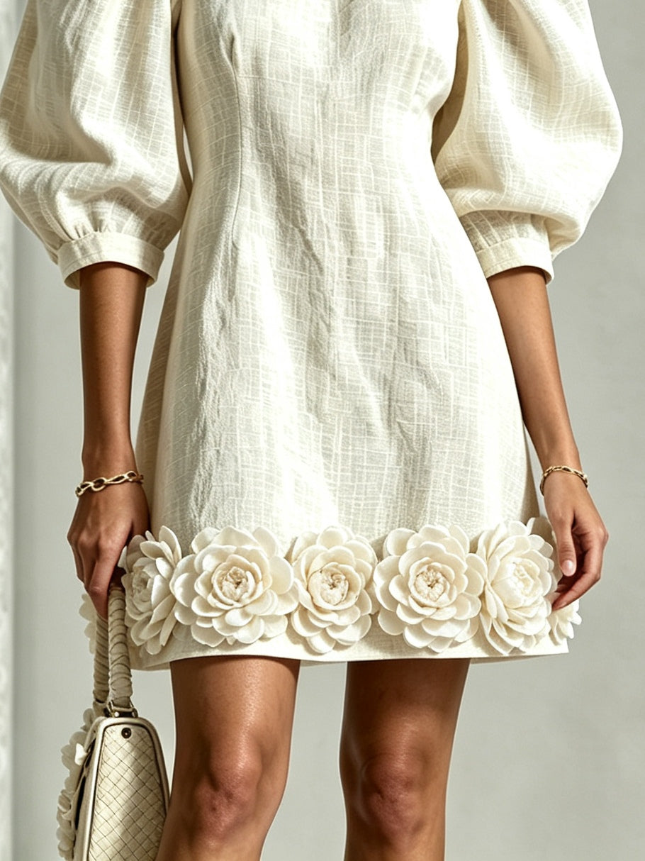 BLANCHE™ - ELEGANT PUFF-SLEEVE MINI DRESS