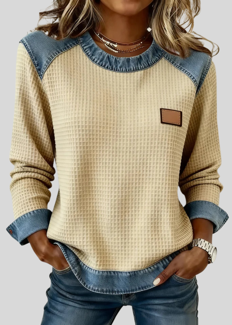 KARA™ - ELEGANT WAFFLE-KNIT PATCHWORK SWEATER