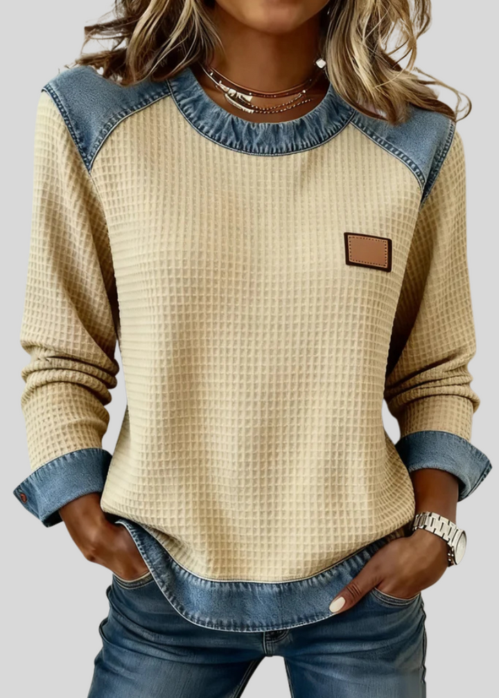 KARA™ - ELEGANT WAFFLE-KNIT PATCHWORK SWEATER