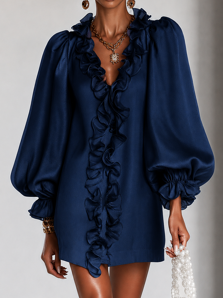OTTILIE™ - RUFFLED PUFF-SLEEVE MINI DRESS