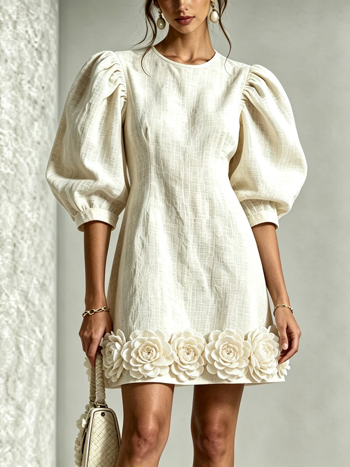 BLANCHE™ - ELEGANT PUFF-SLEEVE MINI DRESS