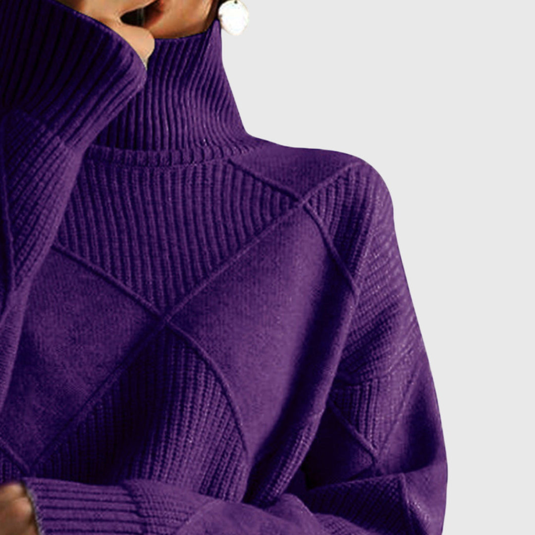 ANGELA™ - ELEGANT TEXTURED PATCHWORK TURTLENECK