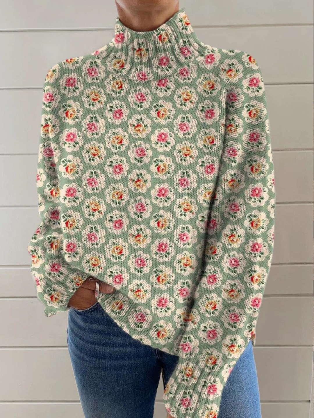 CHLOE™ - ELEGANT FLORAL TURTLENECK SWEATER