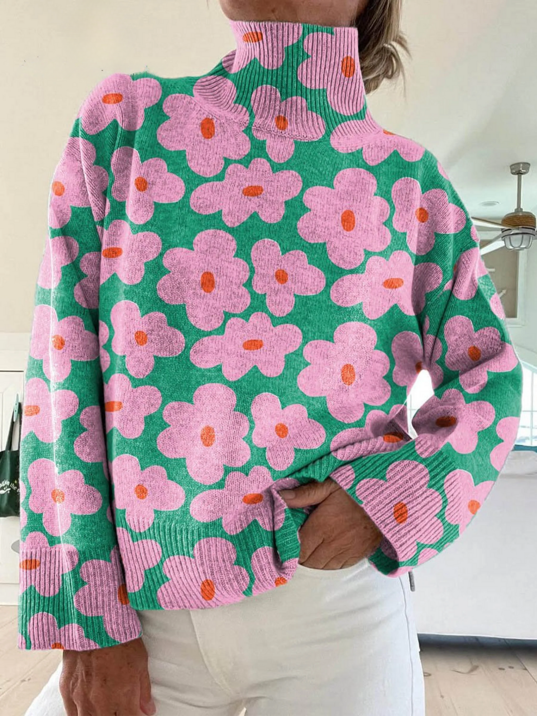 HANNAH™ - ELEGANT FLORAL TURTLENECK SWEATER