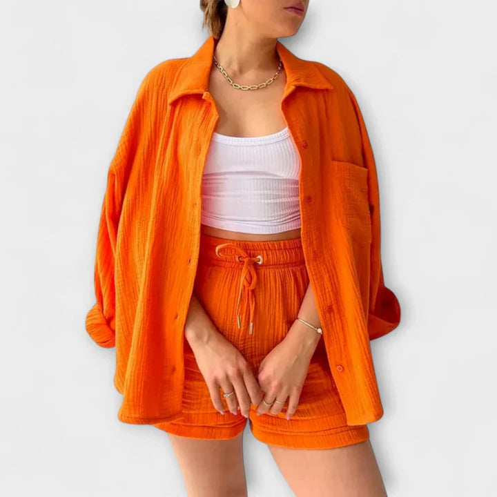 VANESSA 2-PIECE BUTTON UP AND SHORTS SET