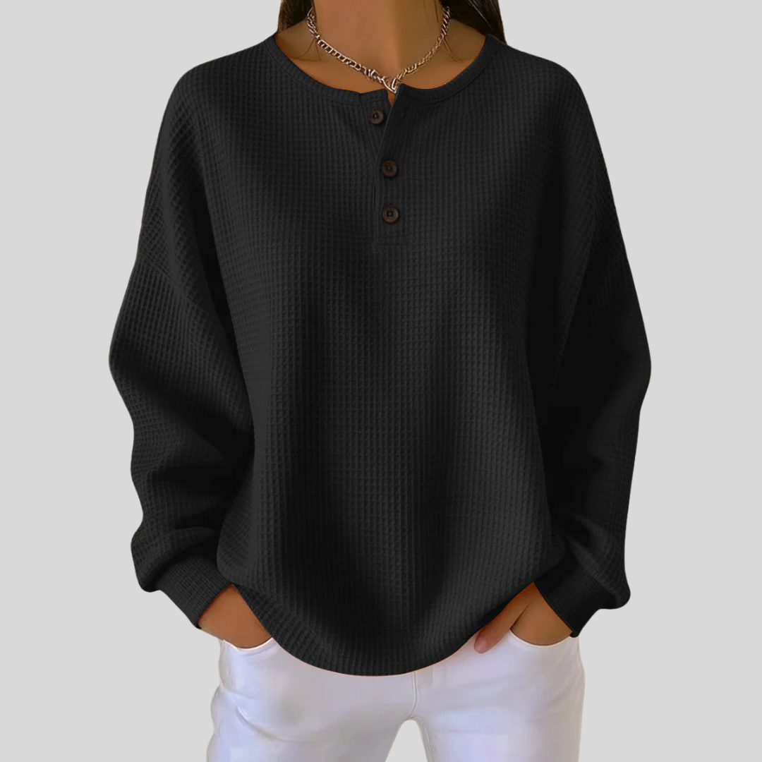 JUNE™ - ELEGANT WAFFLE-KNIT HENLEY SWEATSHIRT