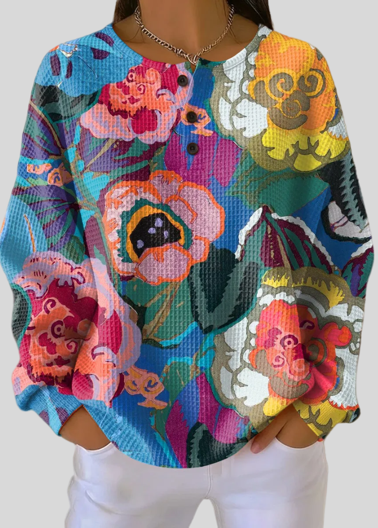 LEAH™ - ELEGANT FLORAL HENLEY SWEATSHIRT