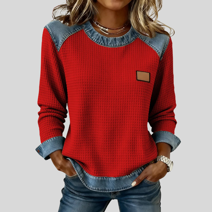 KARA™ - ELEGANT WAFFLE-KNIT PATCHWORK SWEATER