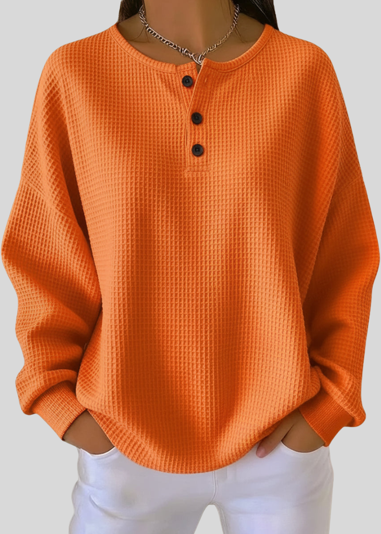 JUNE™ - ELEGANT WAFFLE-KNIT HENLEY SWEATSHIRT