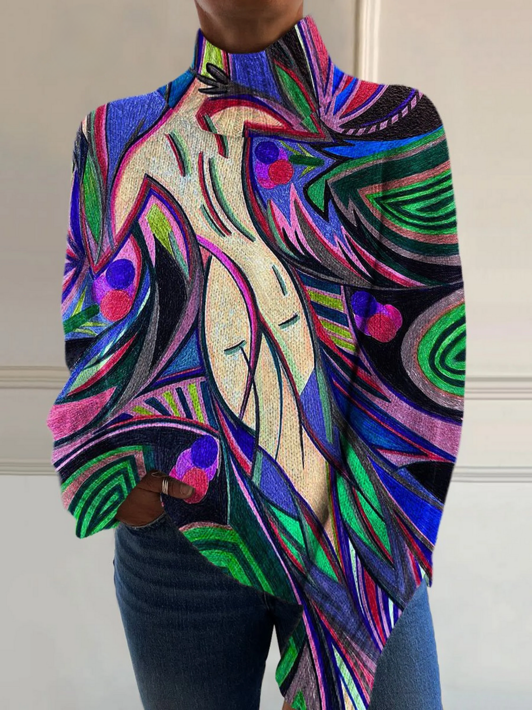 EVIE™ - ELEGANT ABSTRACT TURTLENECK SWEATER