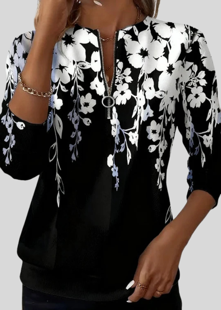MACY™ - ELEGANT FLORAL HALF-ZIP SWEATER