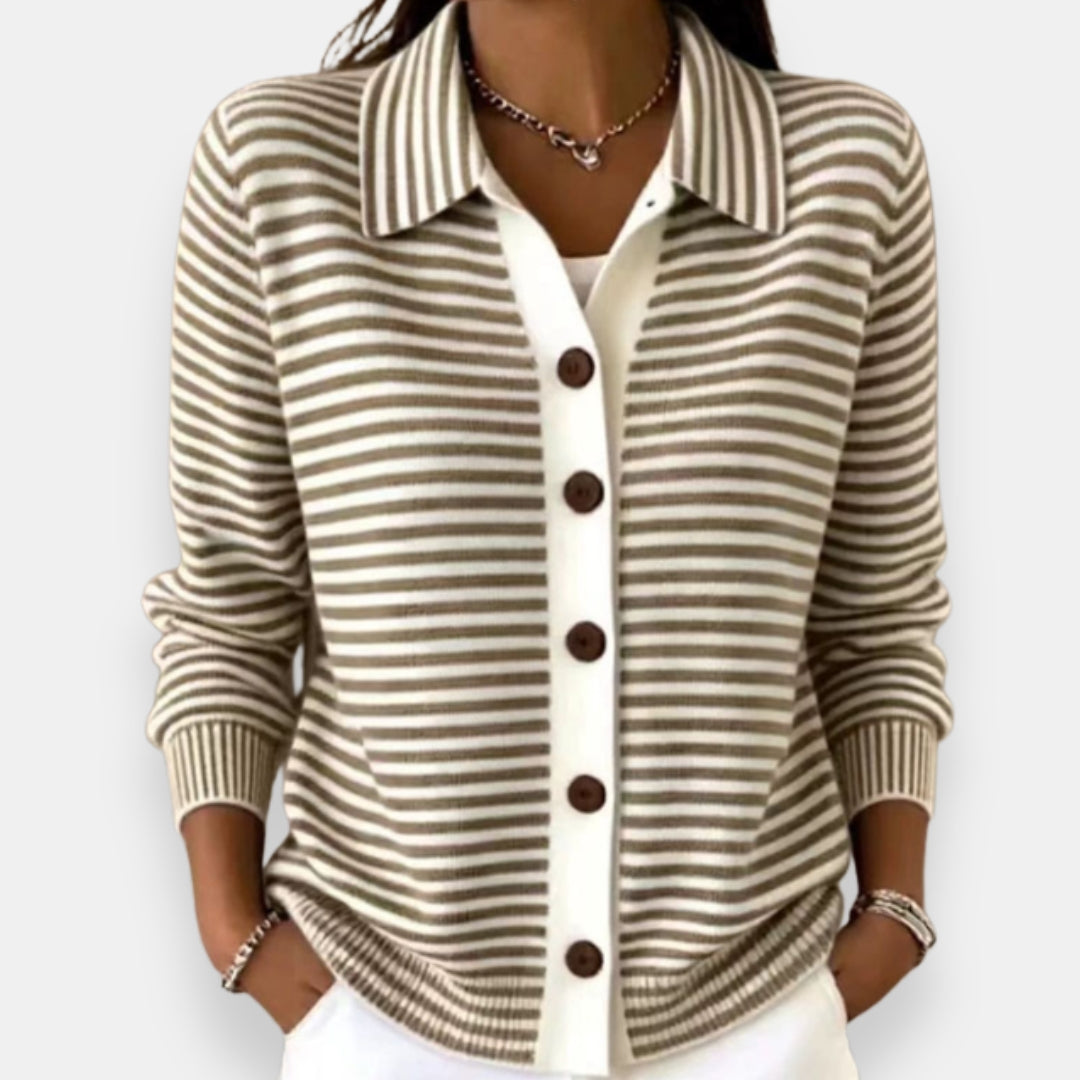 LESLEY™ - ELEGANT STRIPED BUTTON UP CARDIGAN