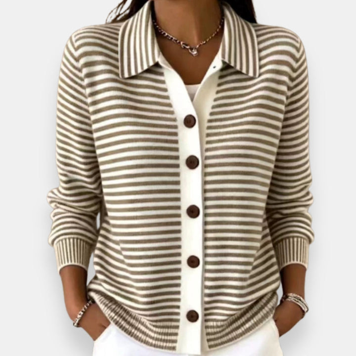 LESLEY™ - ELEGANT STRIPED BUTTON UP CARDIGAN