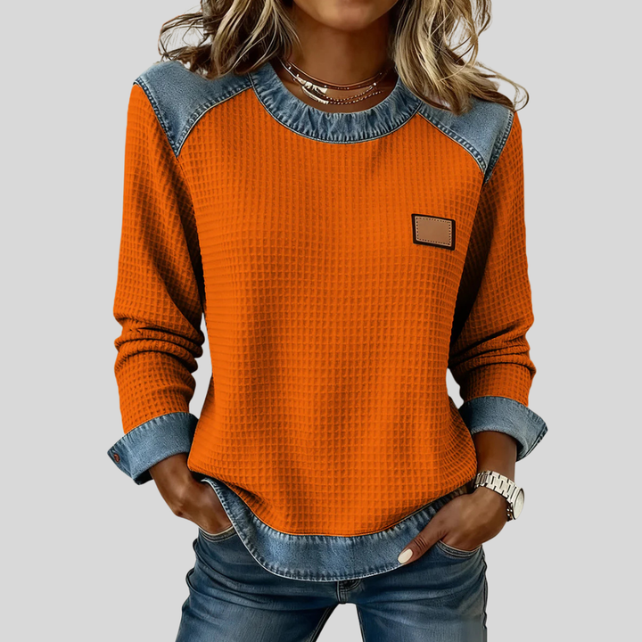 DELANCINE™ - ELEGANT PATCHWORK WAFFLE SWEATER