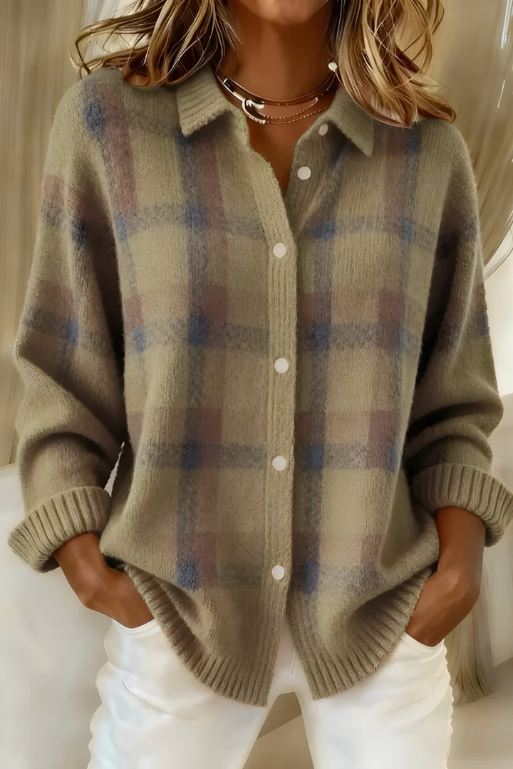 CATERINA™ - ELEGANT PLAID KNIT CARDIGAN