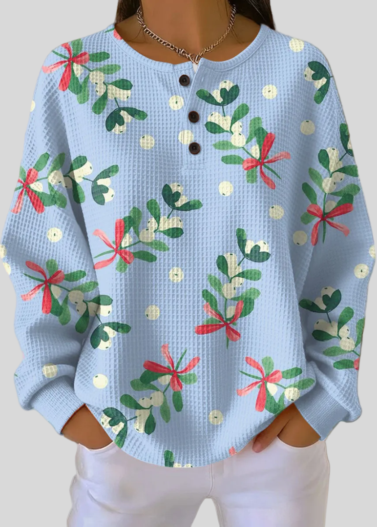 AVERY™ - ELEGANT WAFFLE-KNIT HENLEY SWEATSHIRT