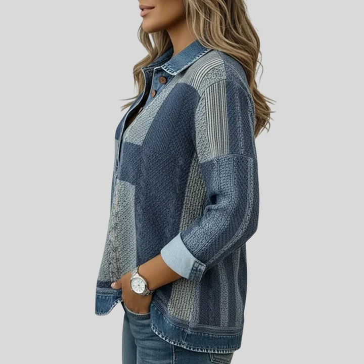 CHLOE™ - ELEGANT PATCHWORK DENIM BLOUSE