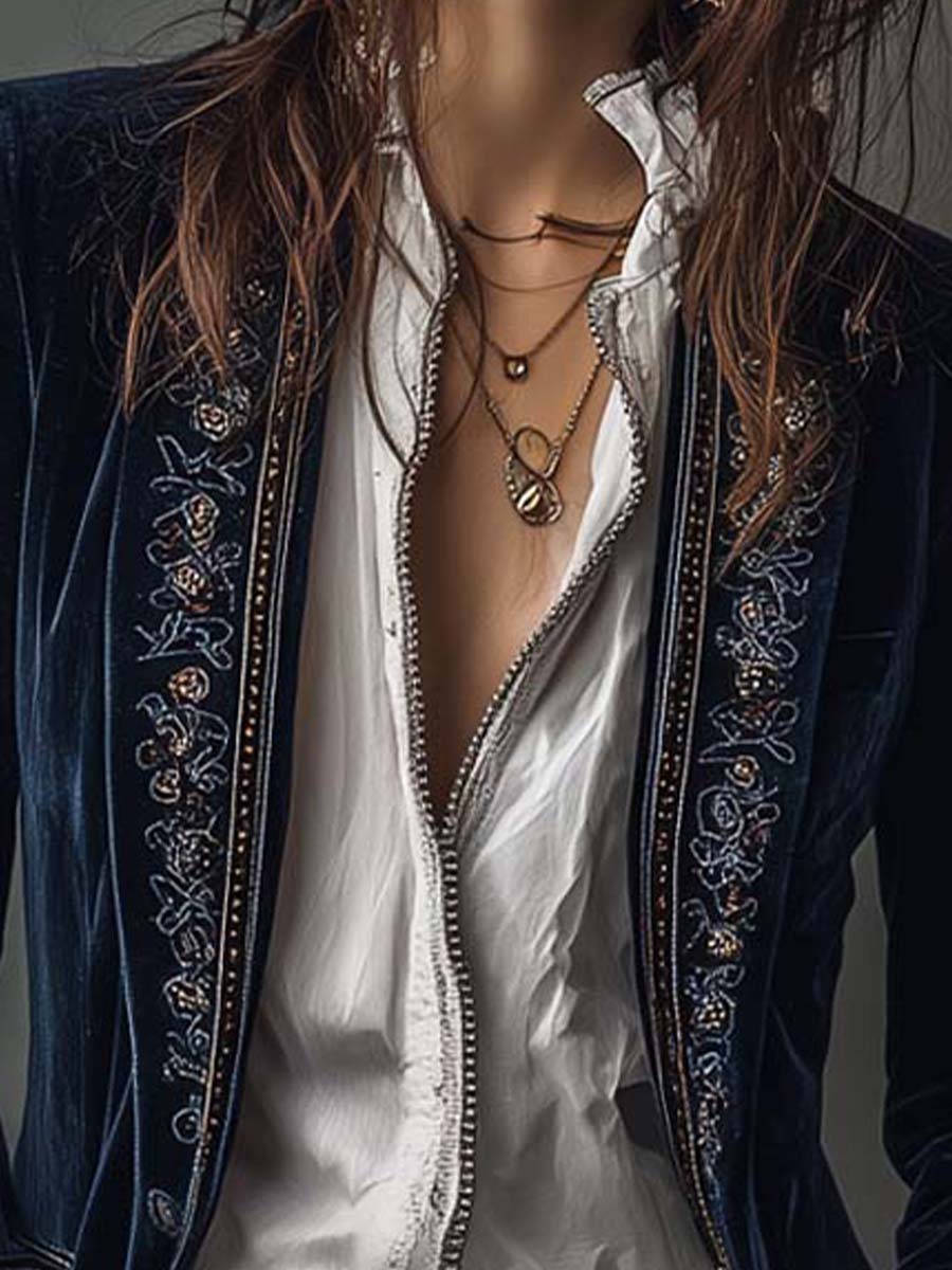 CHIARA™ - ELEGANT EMBROIDERED LONG BLAZER