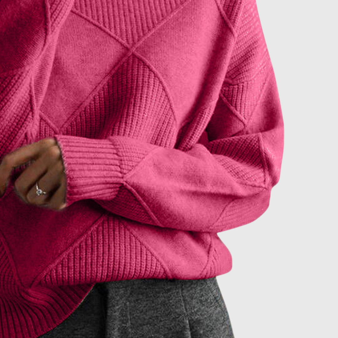 ANGELA™ - ELEGANT TEXTURED PATCHWORK TURTLENECK