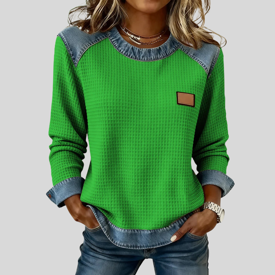 DELANCINE™ - ELEGANT PATCHWORK WAFFLE SWEATER