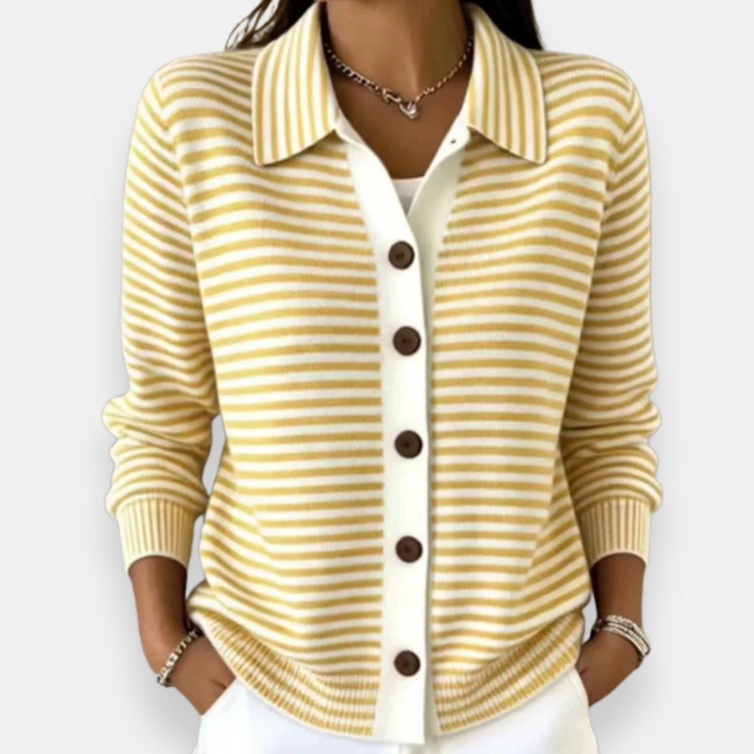 LESLEY™ - ELEGANT STRIPED BUTTON UP CARDIGAN