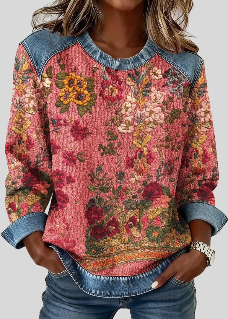 FAYE™ - ELEGANT TWO-TONE FLORAL SWEATSHIRT