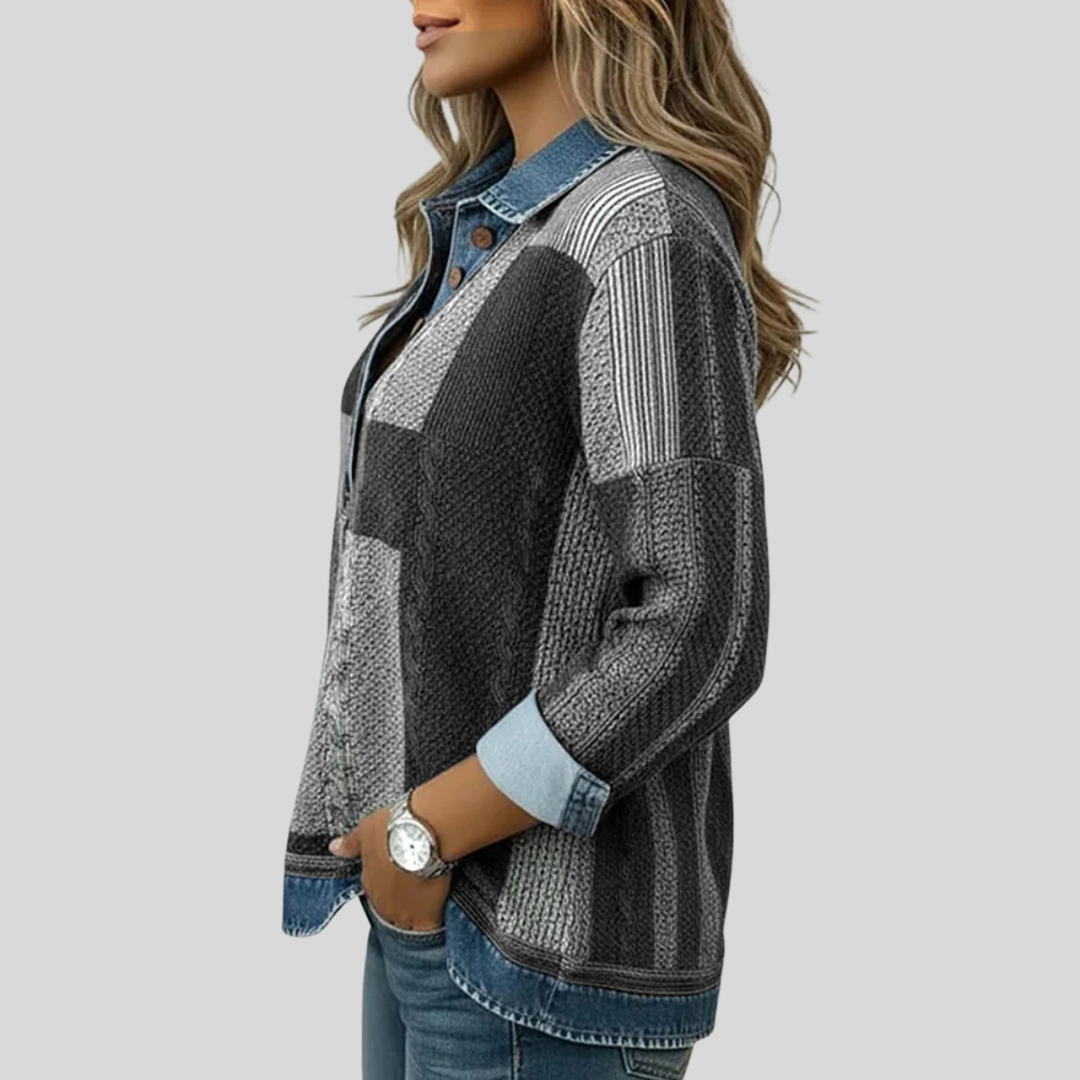 CHLOE™ - ELEGANT PATCHWORK DENIM BLOUSE