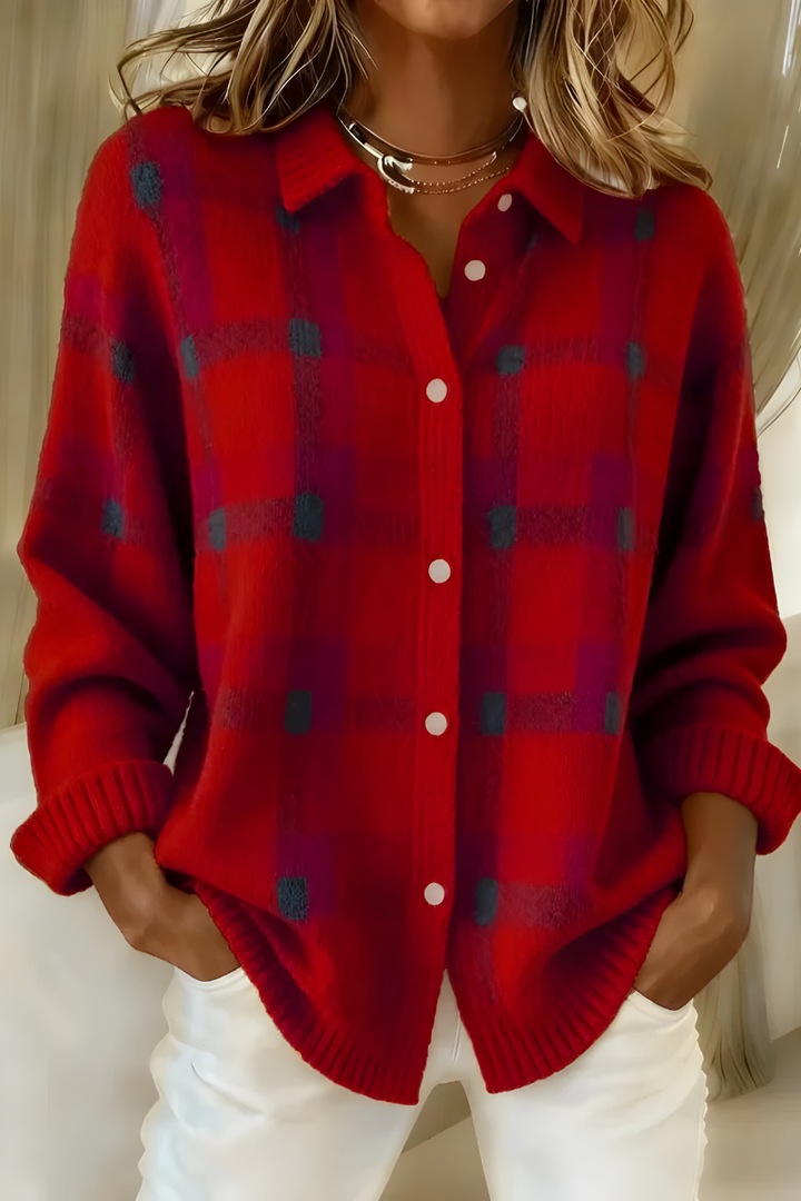 CATERINA™ - ELEGANT PLAID KNIT CARDIGAN
