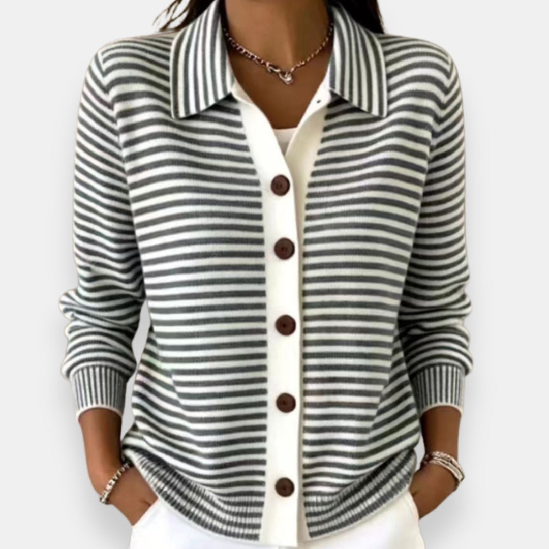 LESLEY™ - ELEGANT STRIPED BUTTON UP CARDIGAN