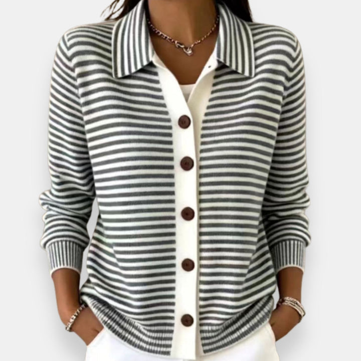 LESLEY™ - ELEGANT STRIPED BUTTON UP CARDIGAN