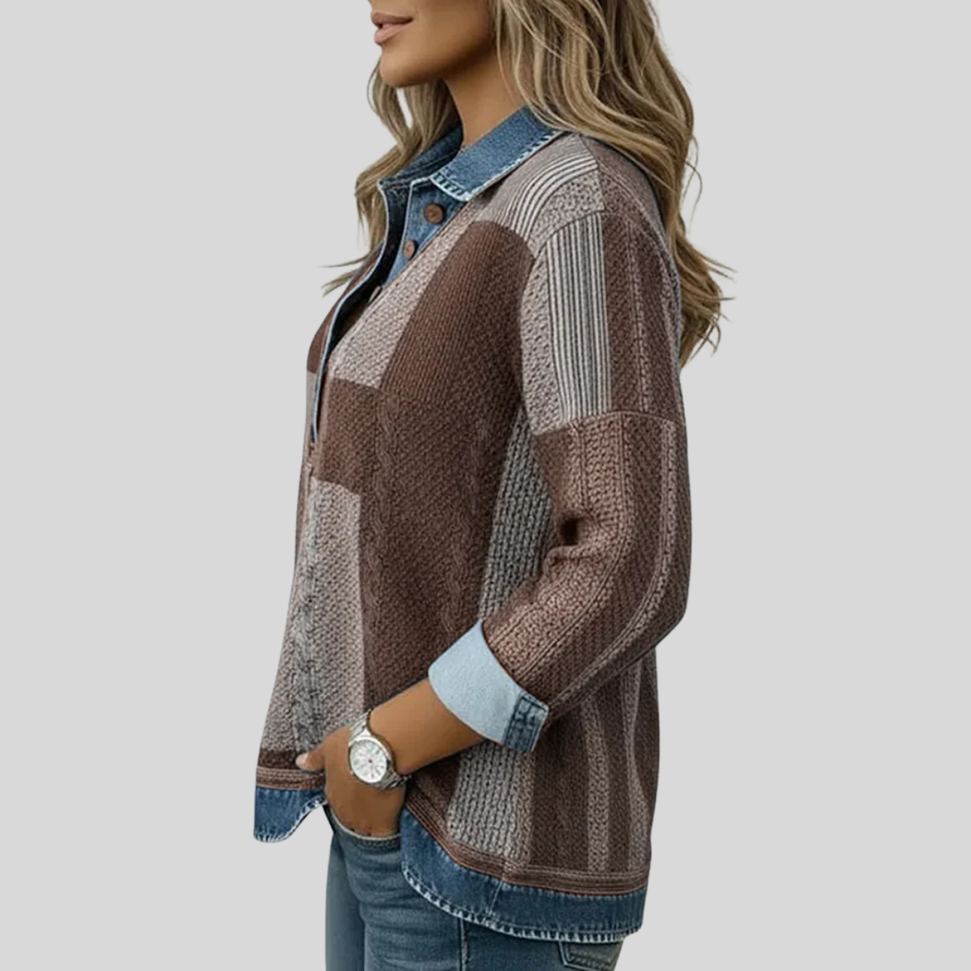 CHLOE™ - ELEGANT PATCHWORK DENIM BLOUSE