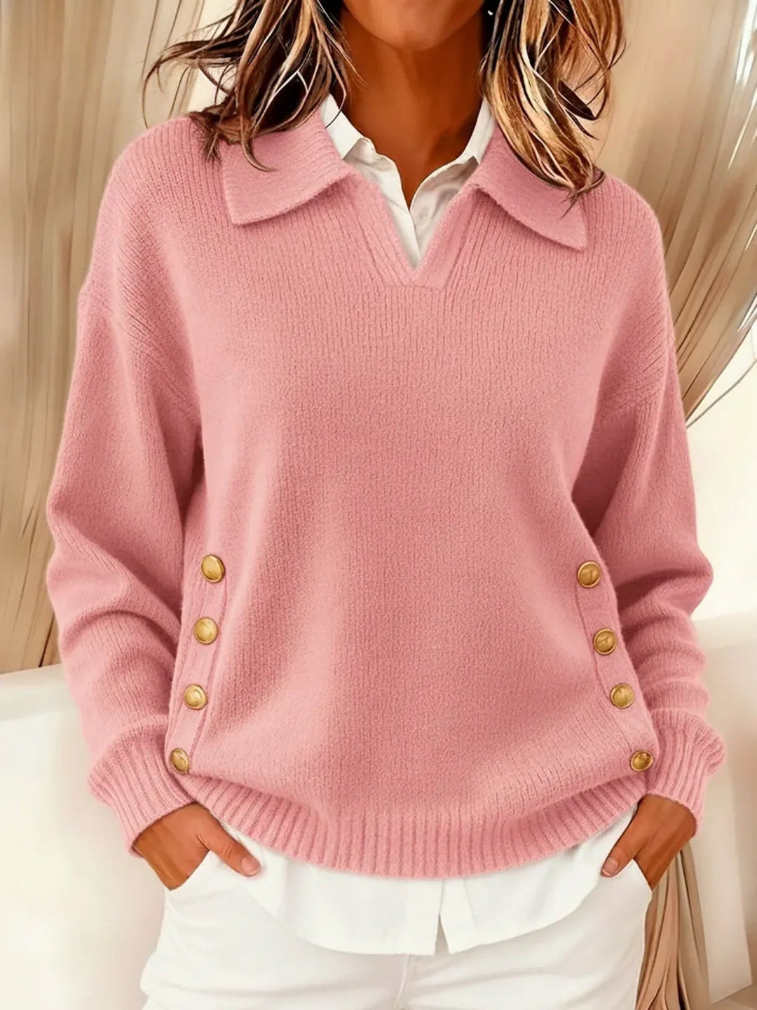 VALENTINA™ - POLO COLLAR V-NECK SWEATER