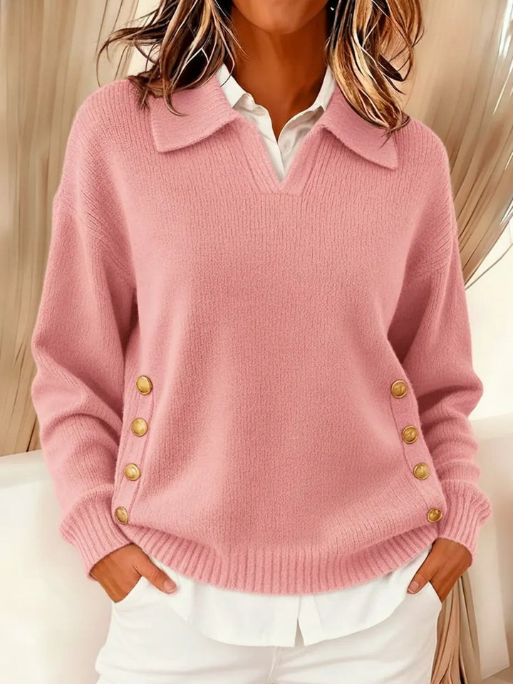 VALENTINA™ - POLO COLLAR V-NECK SWEATER