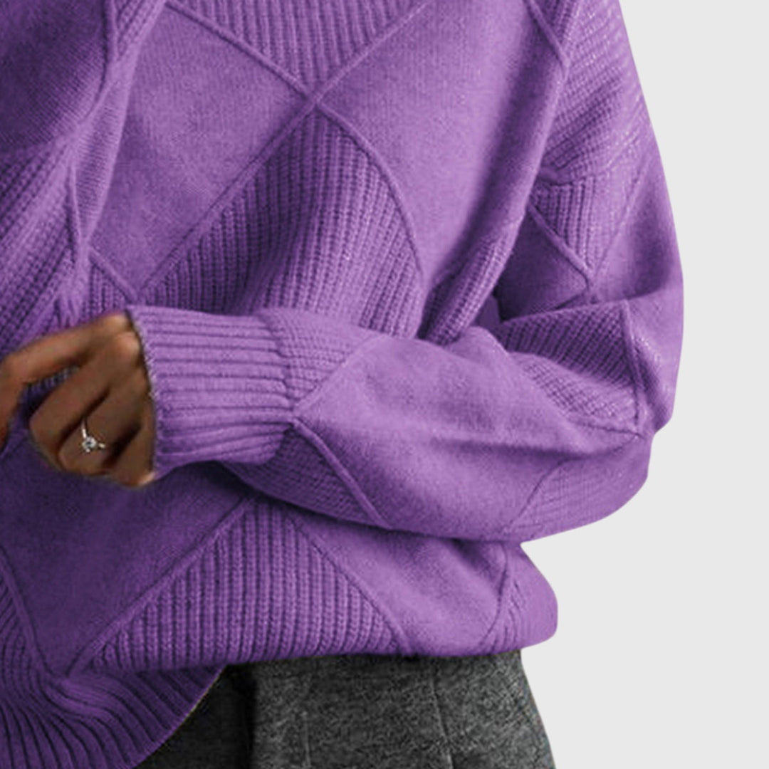 ANGELA™ - ELEGANT TEXTURED PATCHWORK TURTLENECK
